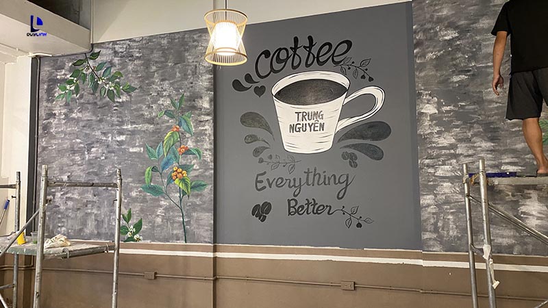 Vẽ tranh tường cho quán cafe Trung Nguyên tại Vinhome smartcity