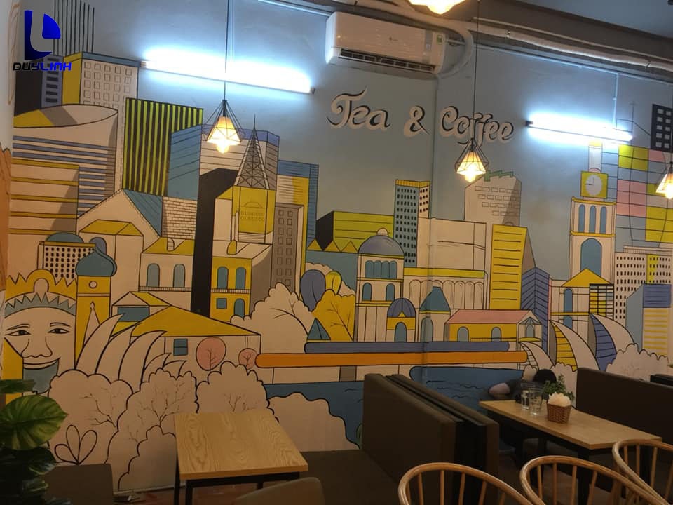 Vẽ tranh tường quán trà sữa tại Thiên đường Bảo Sơn