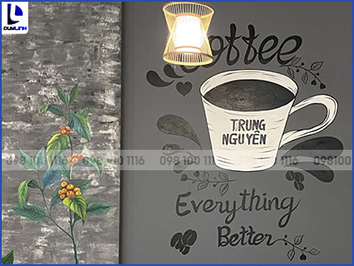 Vẽ tranh tường quán cafe Trung Nguyên tại Vinhome smartcity