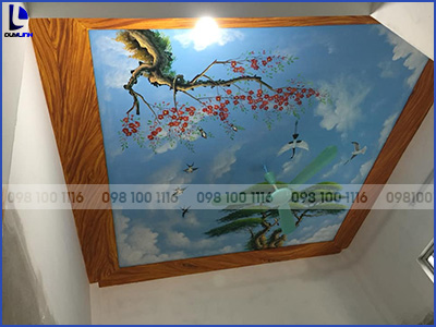 Vẽ trần mây, giả gỗ tại Văn Khê, Nghĩa Hương, Quốc Oai, Hà Nội
