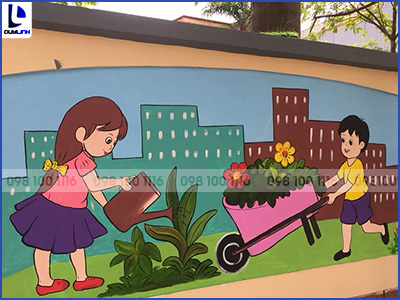 Vẽ tranh tường trường tiểu học Đằng Hải, Hải An, Hải Phòng