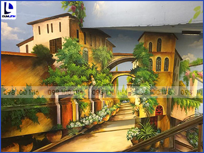Vẽ tranh tường 3D nhà hàng Phú Diễn-Hà Nội