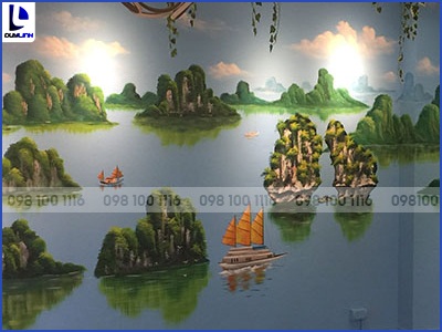 Vẽ tranh tường quán trà sữa trân châu Hạ Long tại Thường Tín